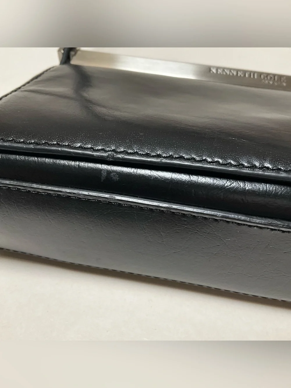 Kenneth Cole Black Mini Flap Shoulder Bag Purse Baguette Top-Frame Shoulder Bag